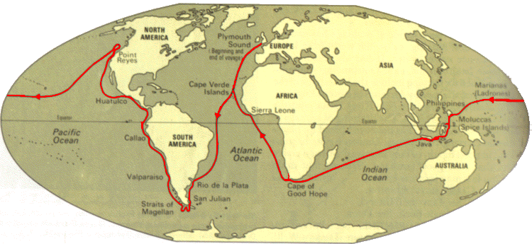 Sir Francis Drake voyage route