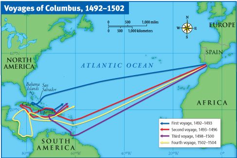 Christopher Columbus voyage routes